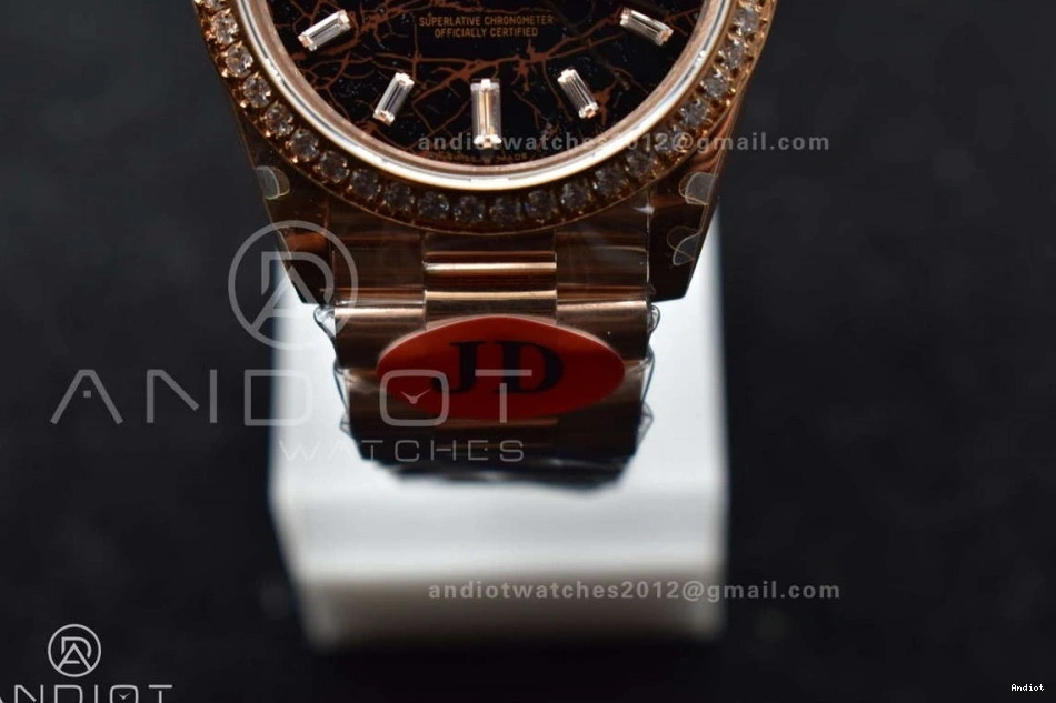 40 904L On Meteorite Steel President Markers A3255 RG Crystal Bracelet DayDate Dial JDF 0129